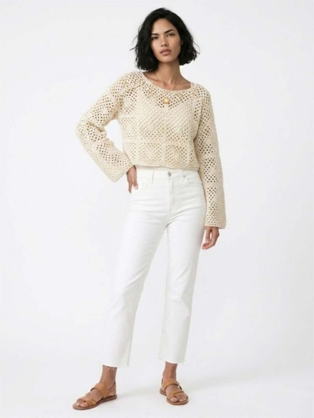 Le Lis Collection Crochet Square Cropped Sweater, Size XS (33)